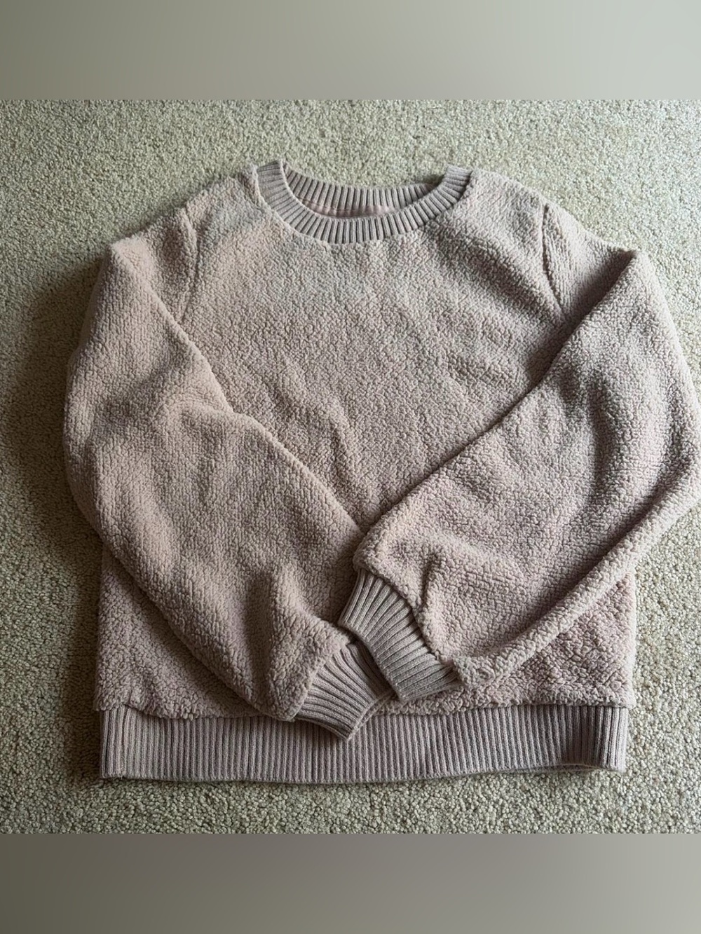 Abercrombie & Fitch Women's Crewneck Sherpa Sweatshirt in Light Beige